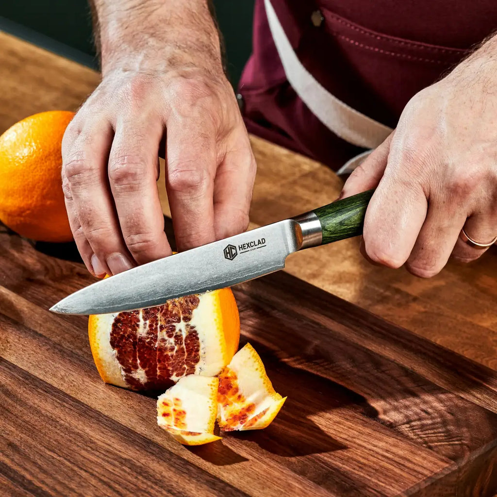 Damascus Steel Utility Knife, 5-Inch Green Kitchen Knife