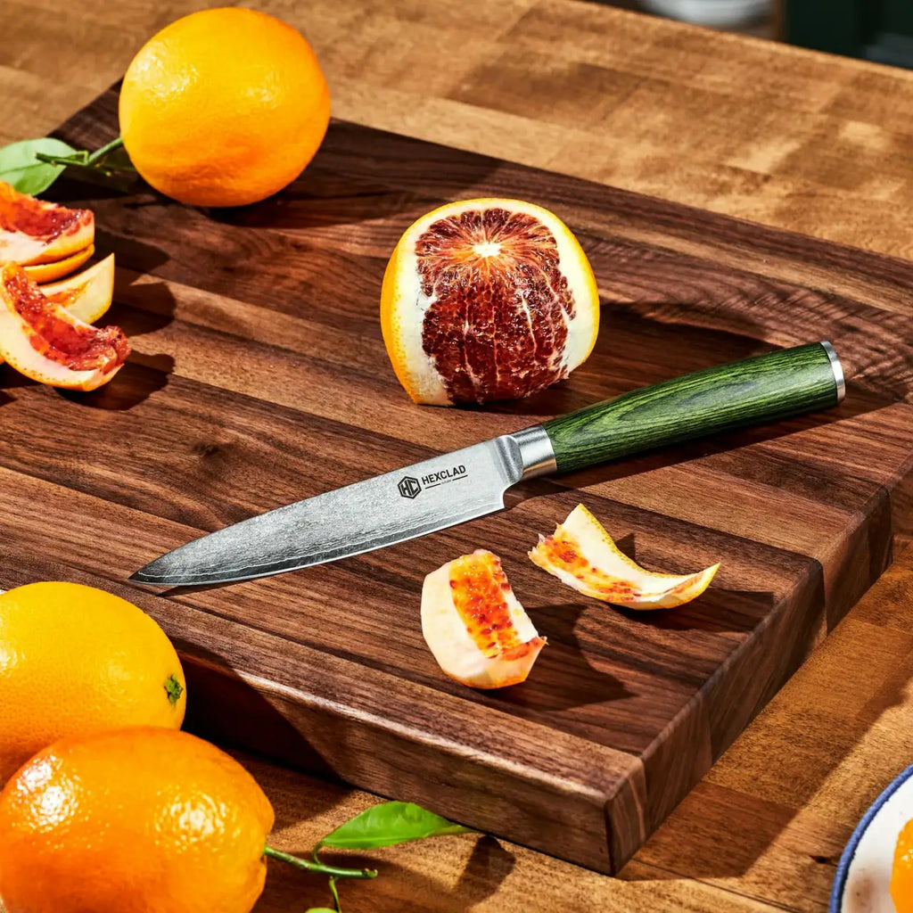 Damascus Steel Utility Knife, 5-Inch Green Kitchen Knife