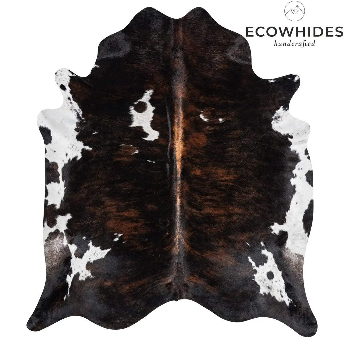 Dark Tricolor Cowhide Rug in Genuine Hair-On Leather, Featuring Deep Brown, Black and Cream Tones