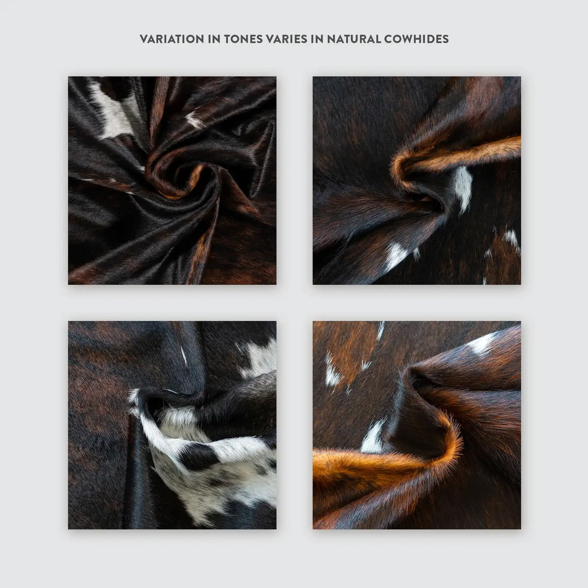 Dark Tricolor Cowhide Rug in Genuine Hair-On Leather, Featuring Deep Brown, Black and Cream Tones
