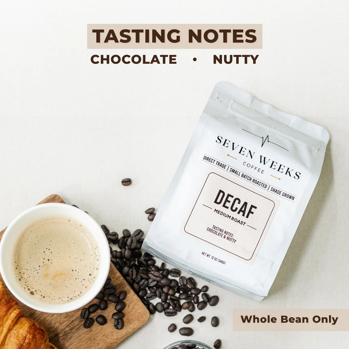 Decaf Whole Bean Coffee from Colombia with Brown Sugar, Gingerbread and Cocoa Notes in 12 oz or 5 lb Bags