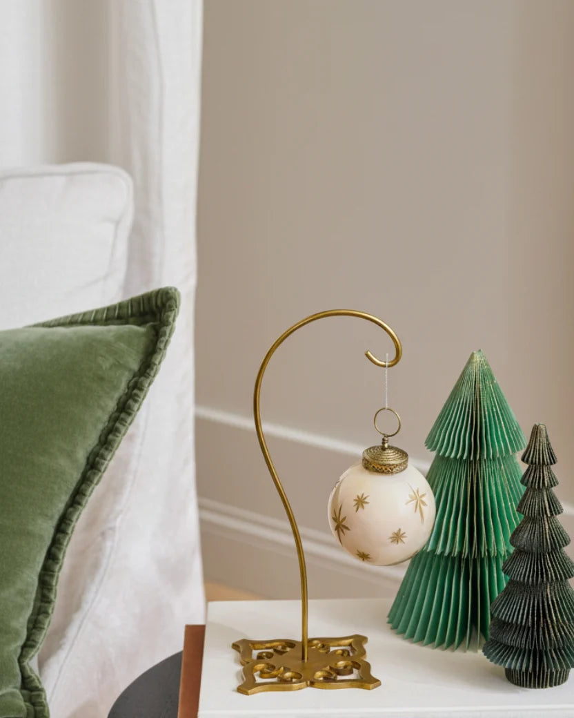 Decorative Ornament Display Stand with Stainless Steel Frame, Solid Brass Base and Curved Hanging Hook