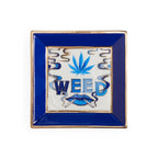 Decorative Porcelain Tray with Delft-Inspired Blue Third-Eye Artwork and Sparkly Gold Accents for Gifting