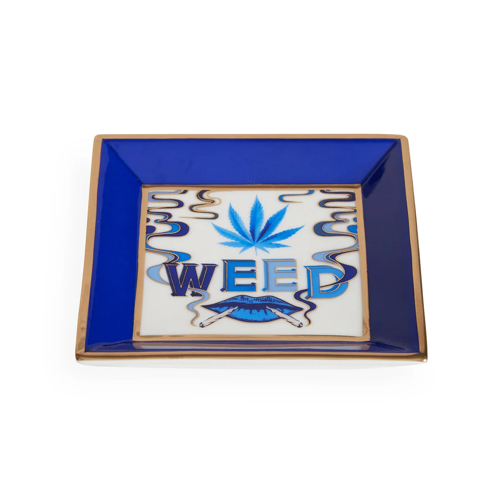 Decorative Porcelain Tray with Delft-Inspired Blue Third-Eye Artwork and Sparkly Gold Accents for Gifting