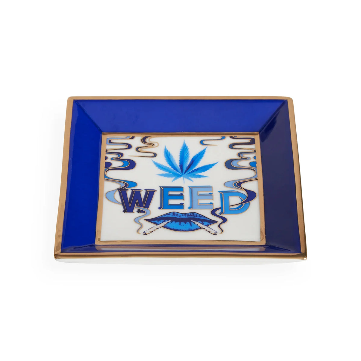 Decorative Porcelain Tray with Delft-Inspired Blue Third-Eye Artwork and Sparkly Gold Accents for Gifting