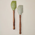 Decorative Spatula Set with Turned Wood Handles, Two Floral Kitchen Utensils for Baking, Mixing, Stirring and Prep