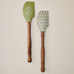 Decorative Spatula Set with Turned Wood Handles, Two Floral Kitchen Utensils for Baking, Mixing, Stirring and Prep