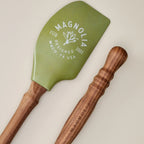 Decorative Spatula Set with Turned Wood Handles, Two Floral Kitchen Utensils for Baking, Mixing, Stirring and Prep