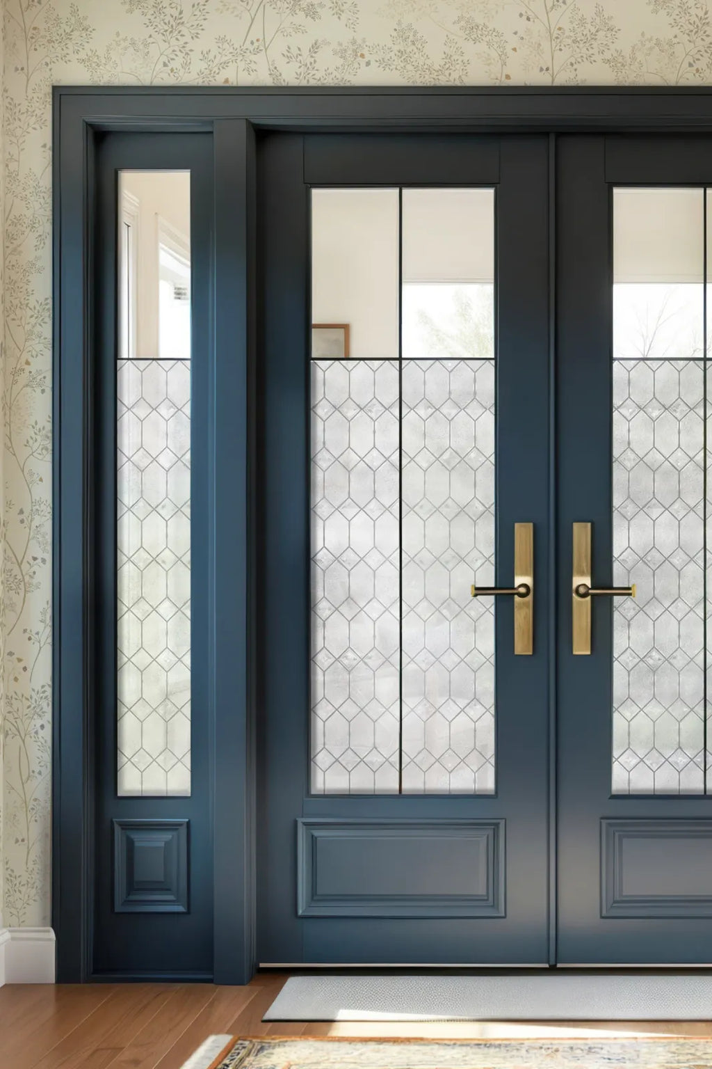 Decorative Window Privacy Film in an Old English Geometric Design