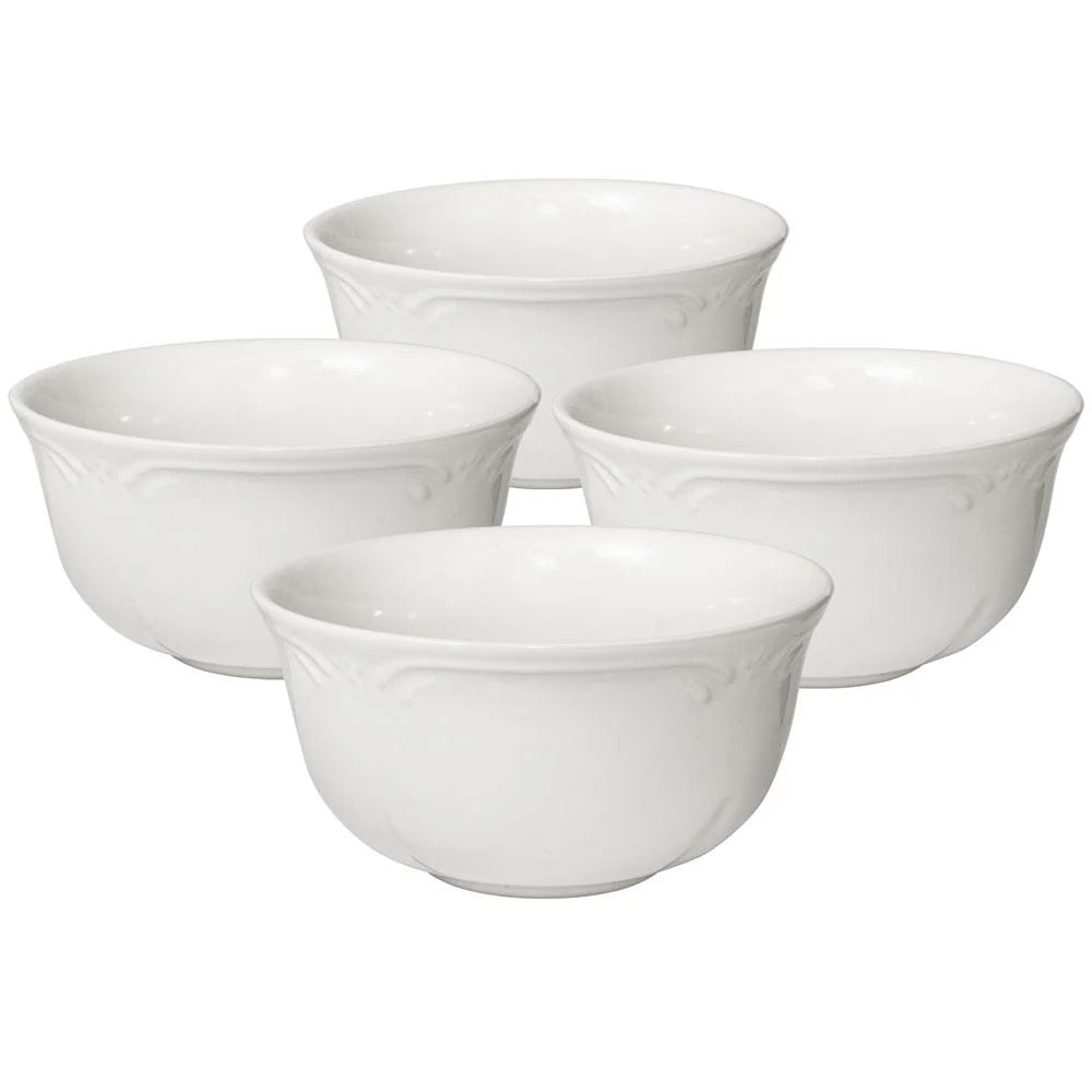 Deep Soup and Cereal Bowls Set of 4 in White Stoneware