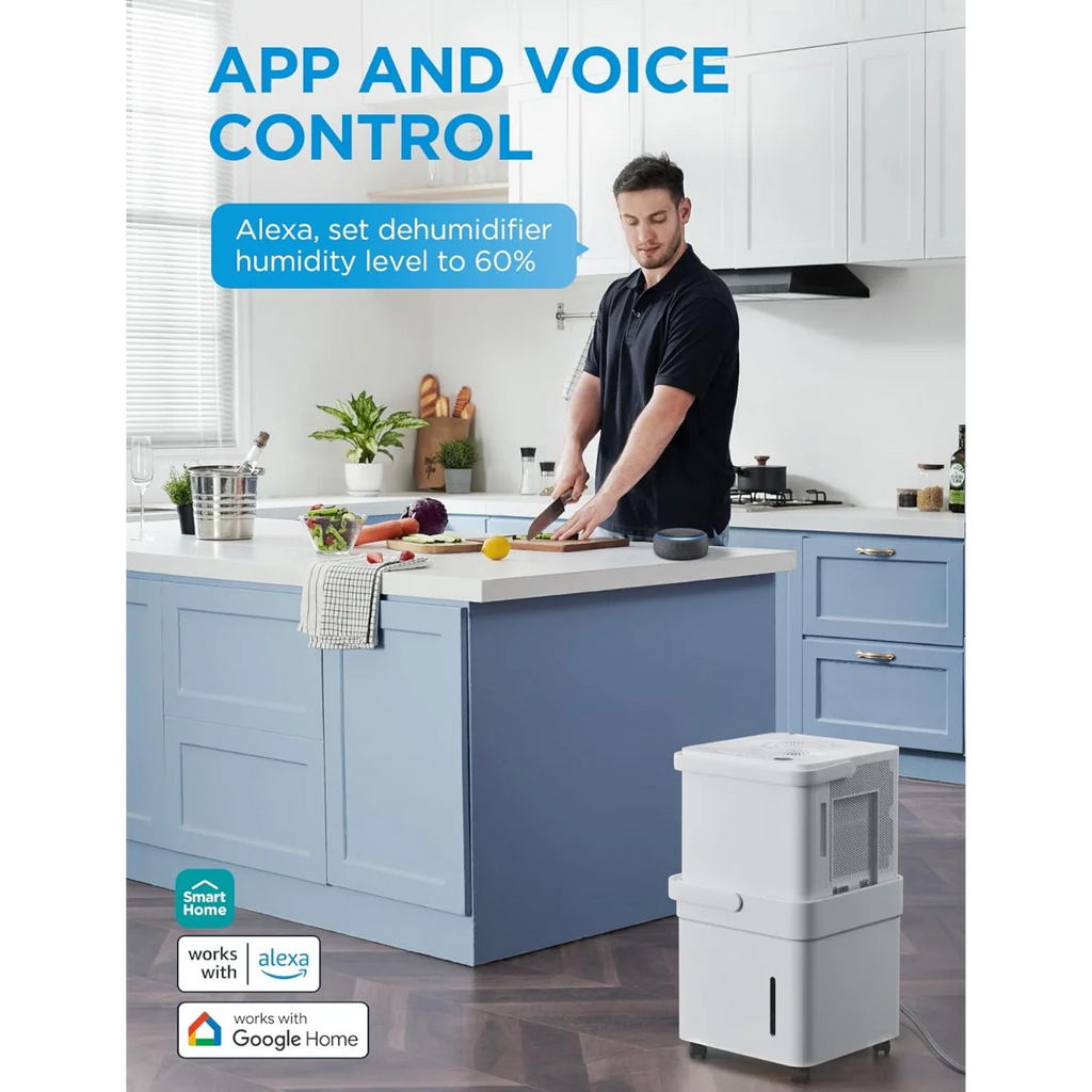 Dehumidifier for Large Spaces with 50 Pint Daily Moisture Removal, Wi-Fi Control, Lift-and-Twist Design and Pump