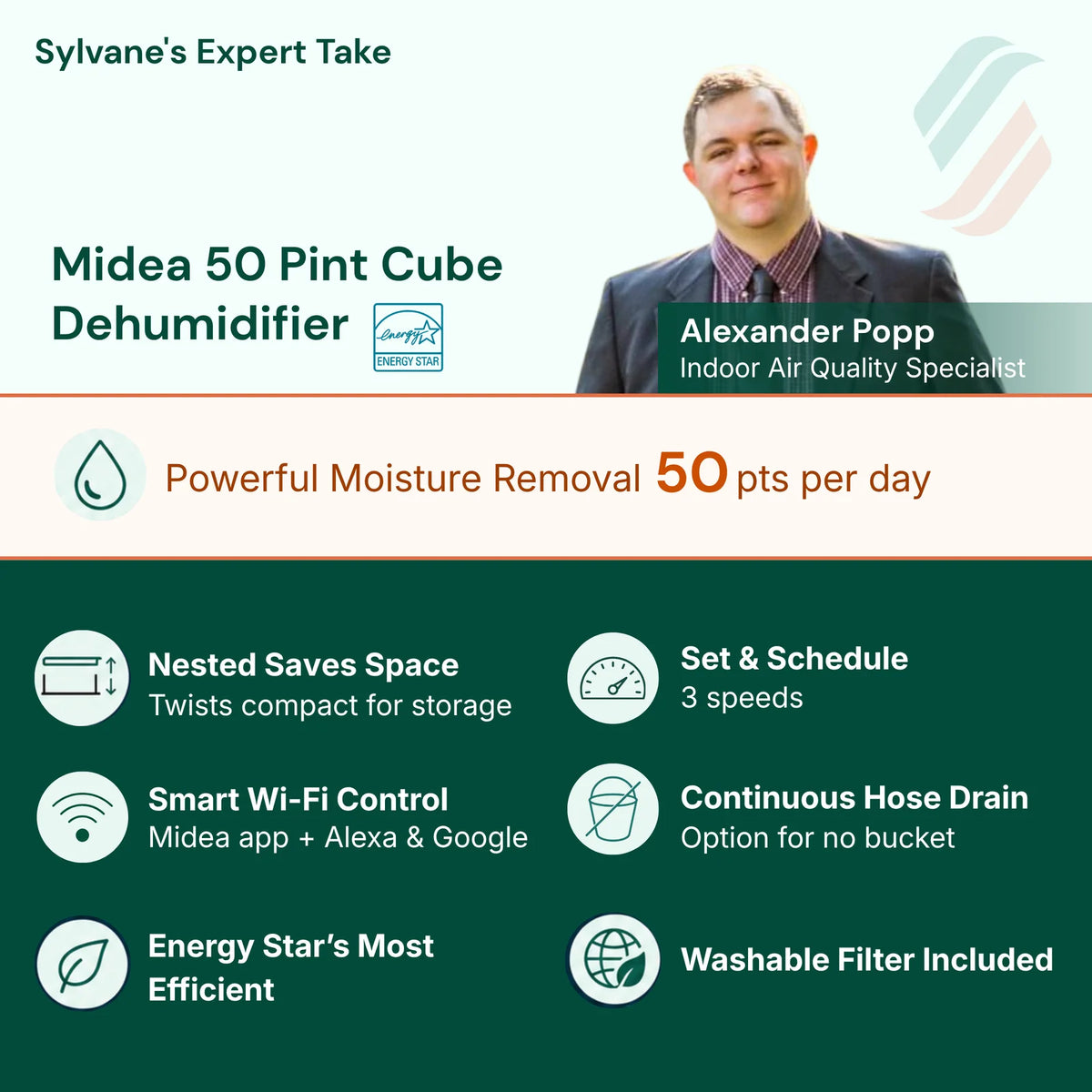Dehumidifier for Large Spaces with 50 Pint Daily Moisture Removal, Wi-Fi Control, Lift-and-Twist Design and Pump
