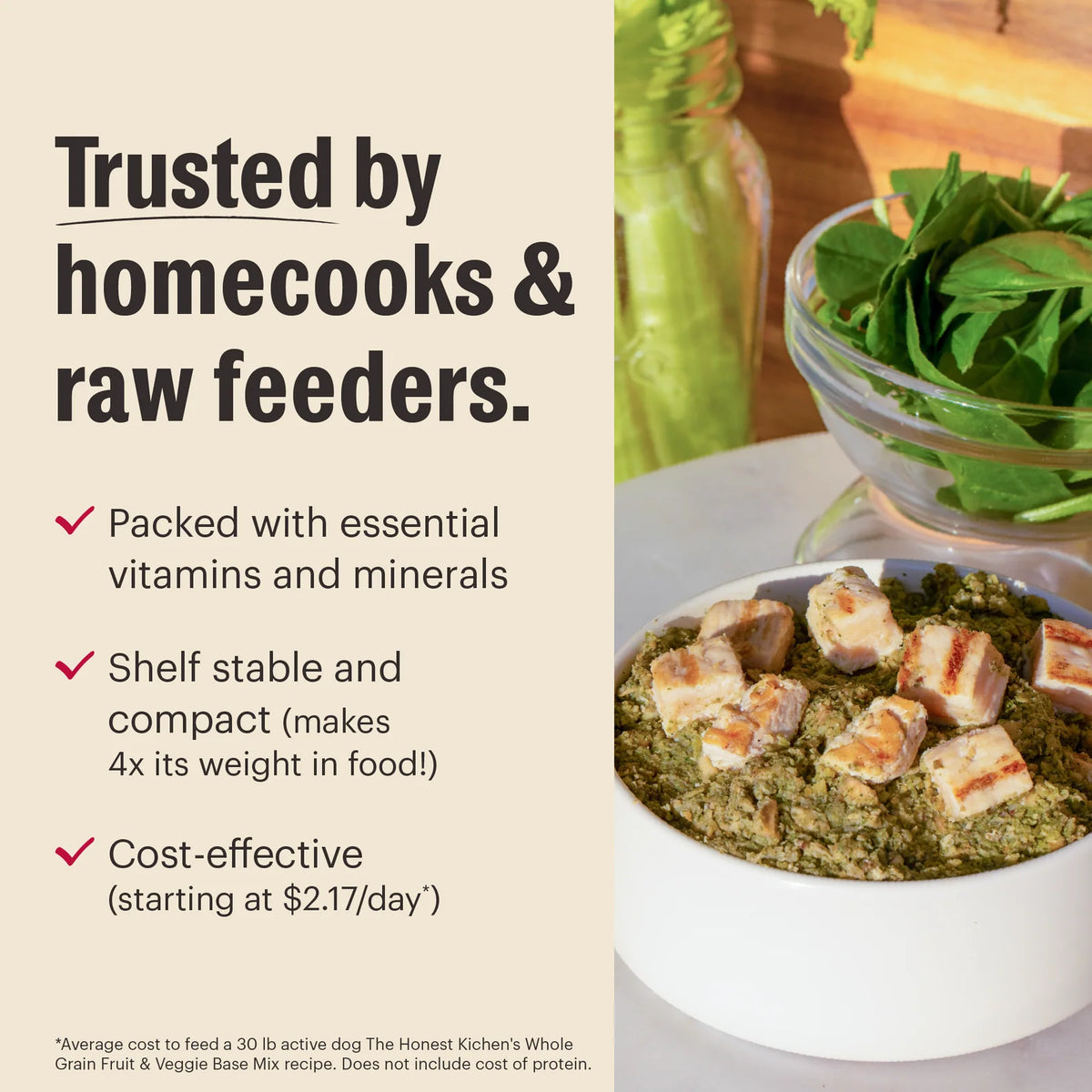 Dehydrated Dog Food Base Mix with Whole Grain, Vegetables and Fruit for Warm-Water Meal Preparation