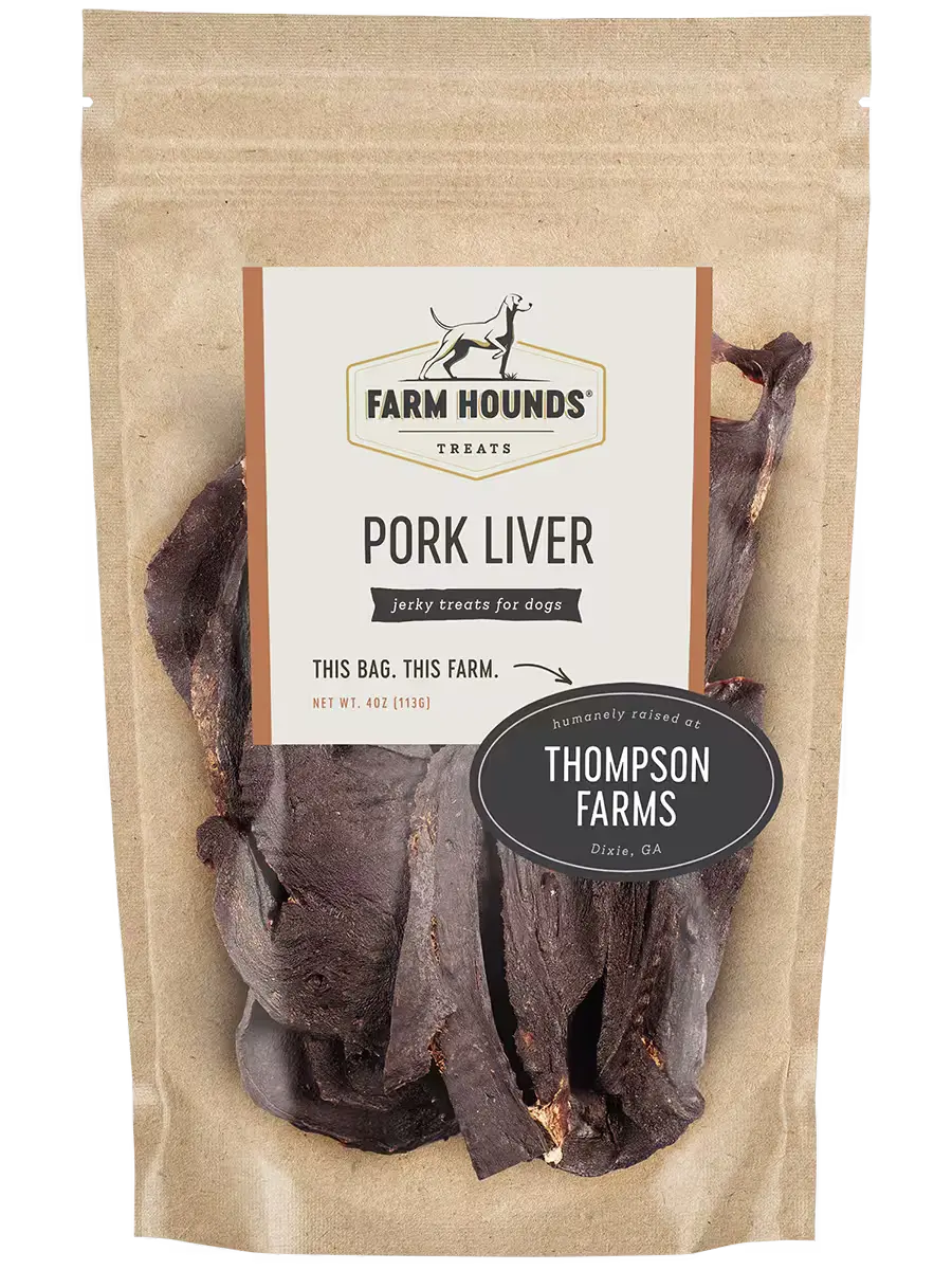 Dehydrated Pork Liver Dog Treats in Standard or Little Pieces 4, Standard (4oz)