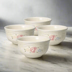 Dessert Bowls in Tea Rose Floral Stoneware, Set of 4
