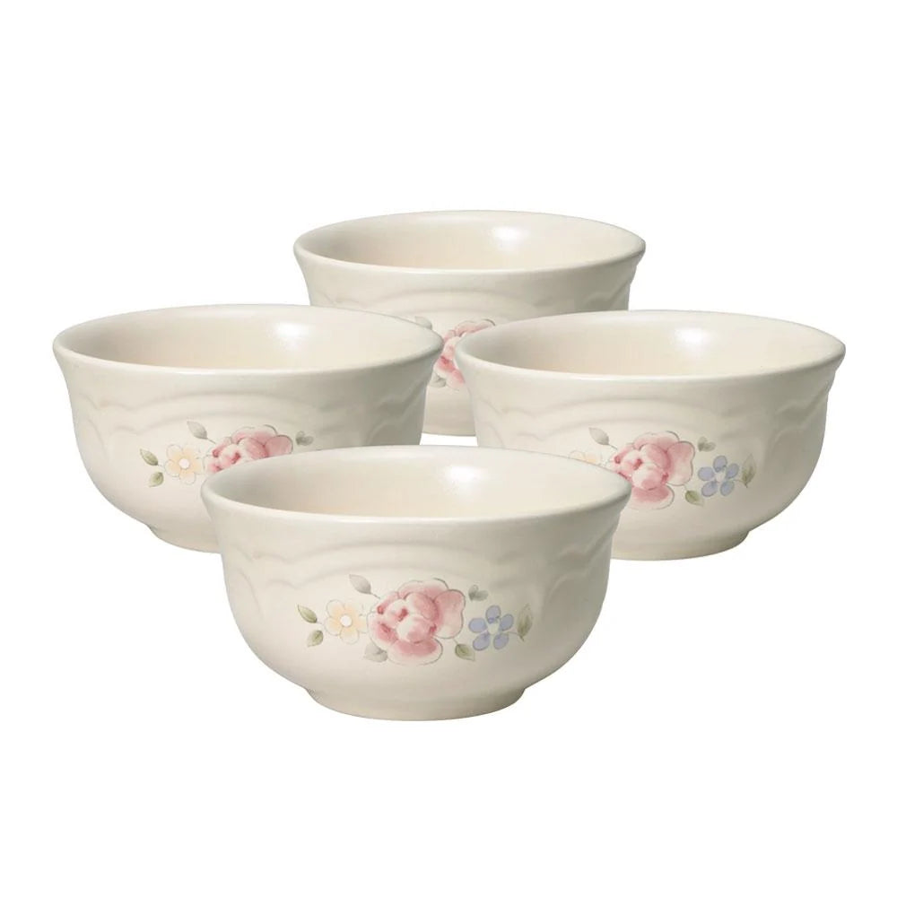 Dessert Bowls in Tea Rose Floral Stoneware, Set of 4