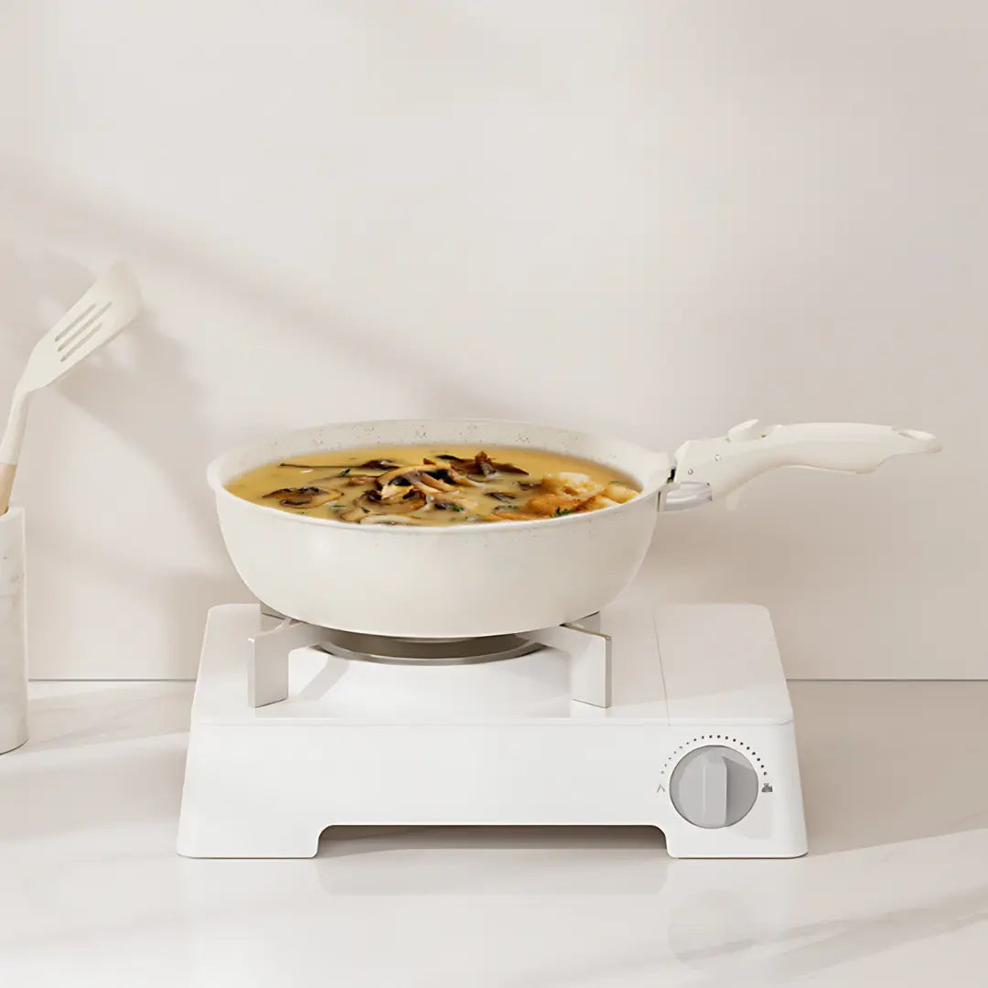 Detachable Handle Ceramic Cookware Set with Nonstick Pots and Pans for Compact Kitchen Storage