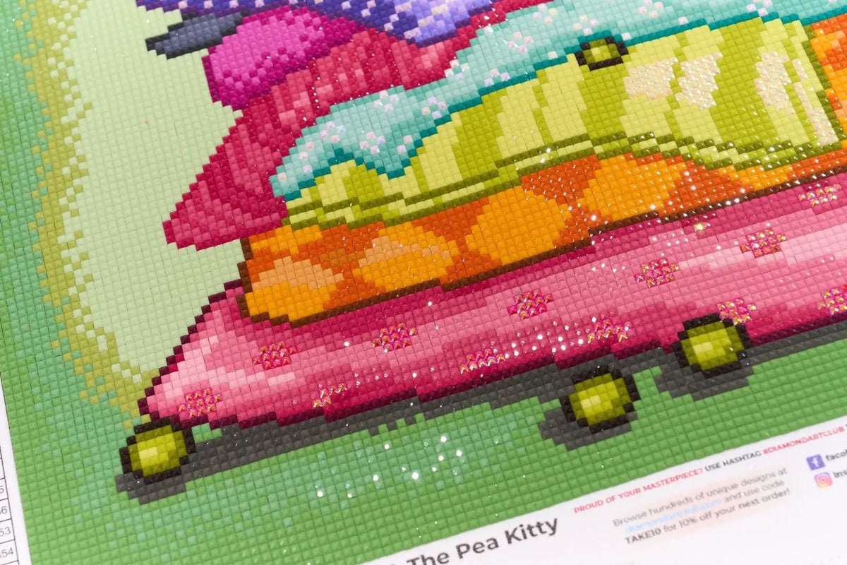 Diamond Painting Kit with 13 x 13 Inch Kitty Pillow Throne Design, Full Square Drill and 52 Colors