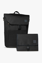 Diaper Backpack and Changing Wallet Bundle in Mid(dle of the)night Black with 10 Pockets and Packing Pouches