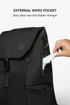 Diaper Backpack and Changing Wallet Bundle in Mid(dle of the)night Black with 10 Pockets and Packing Pouches