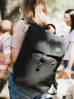 Diaper Backpack and Changing Wallet Bundle in Mid(dle of the)night Black with 10 Pockets and Packing Pouches