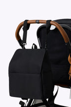 Diaper Backpack in Black Nylon for Everyday Carry with a Magnetic Wipes Pocket and Removable Stroller Straps