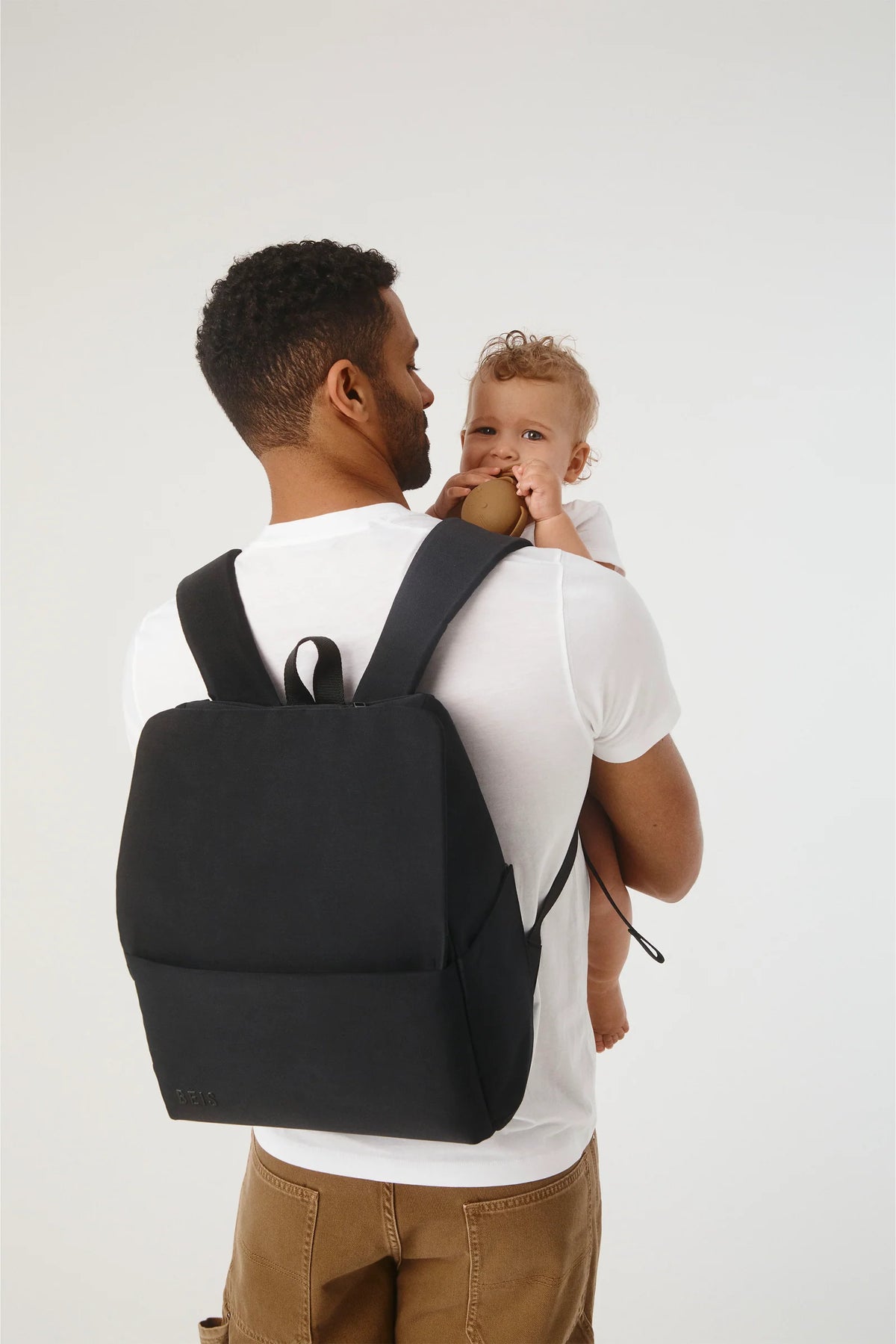Diaper Backpack in Black Nylon for Everyday Carry with a Magnetic Wipes Pocket and Removable Stroller Straps