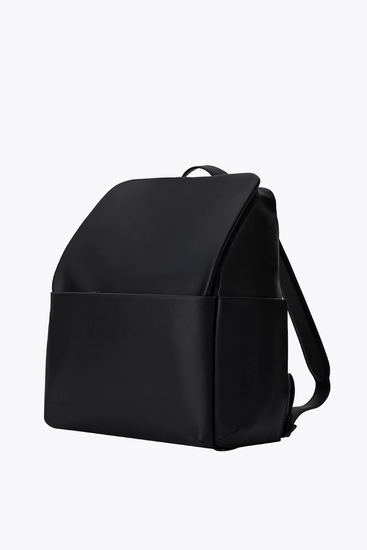 Diaper Backpack in Black Vegan Leather with a Magnetic Wipes Pocket and Removable Stroller Straps