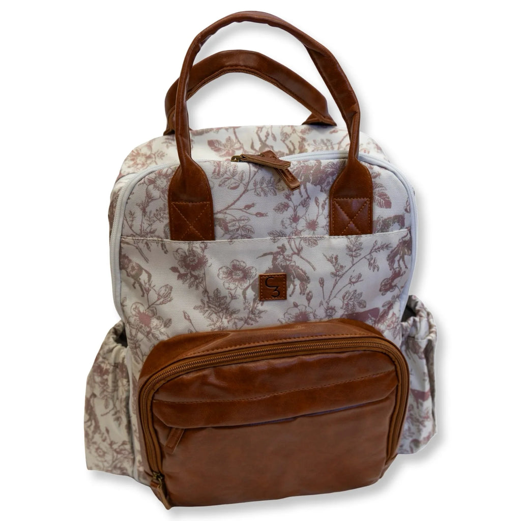 Diaper Bag Backpack in Pink and White Western Print
