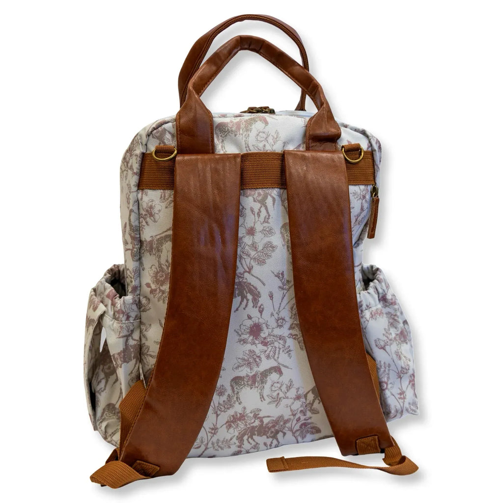 Diaper Bag Backpack in Pink and White Western Print