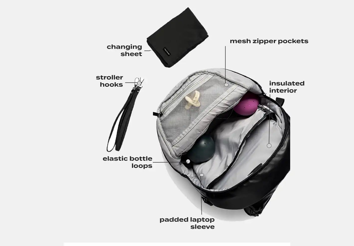 Diaper Bag Backpack with a Full-Unzip Fold-Over Front and Insulated Bottle Holders for Daily Outings