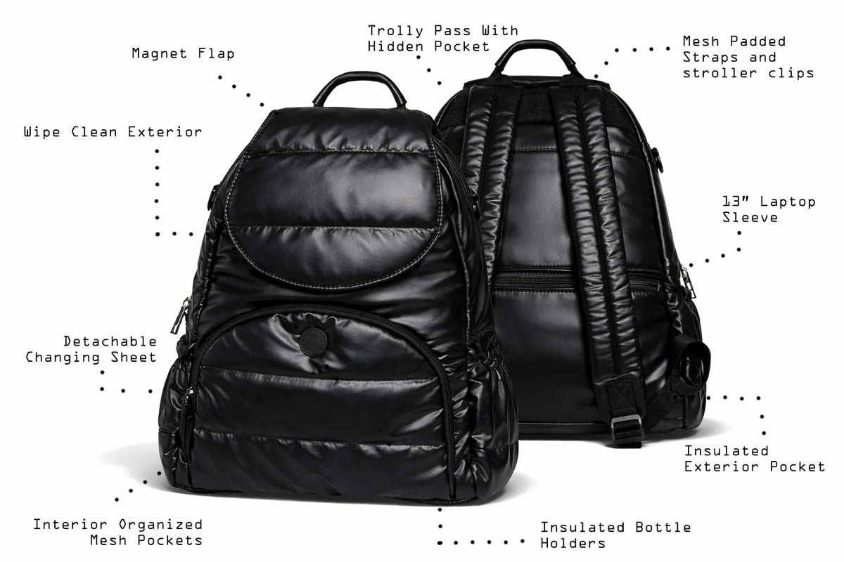 Diaper Bag Backpack with a Full-Unzip Fold-Over Front and Insulated Bottle Holders for Daily Outings