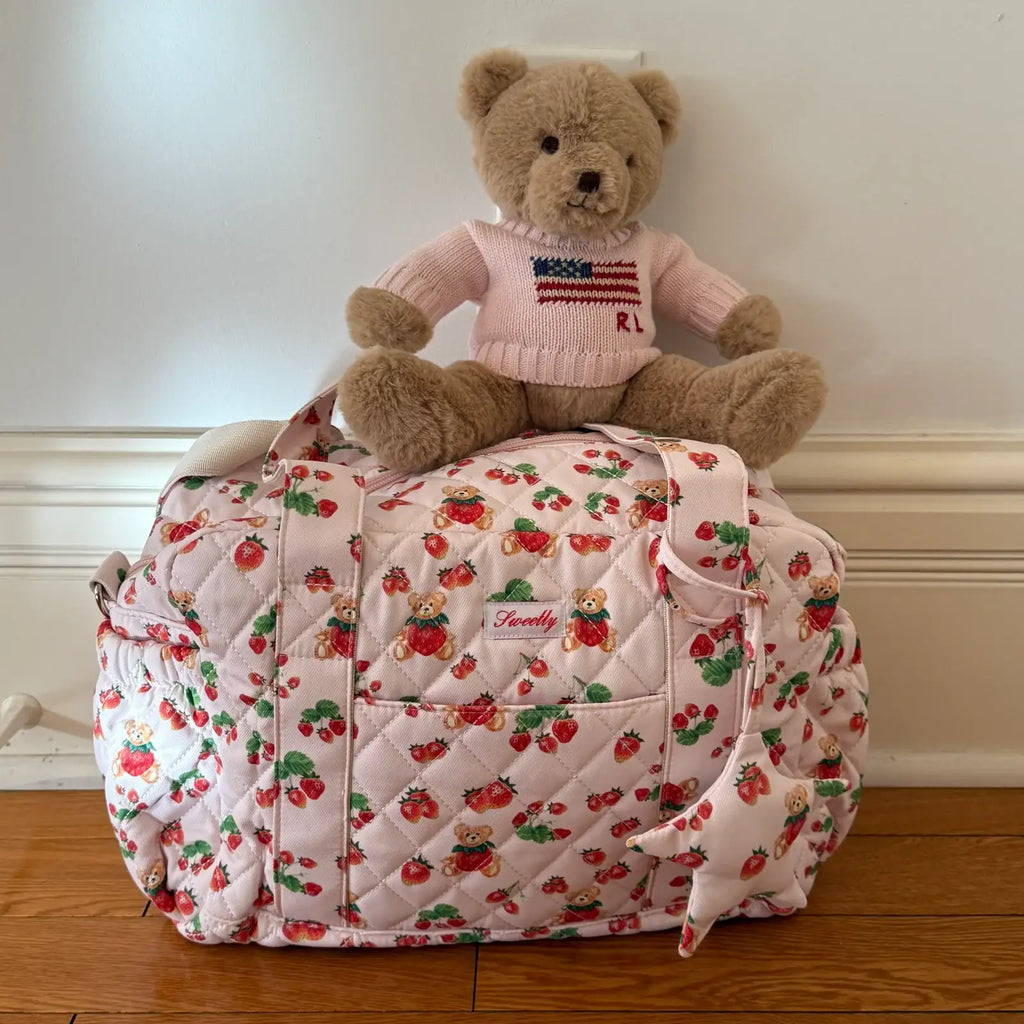 Diaper Bag in Quilted Cotton, strawberry bear