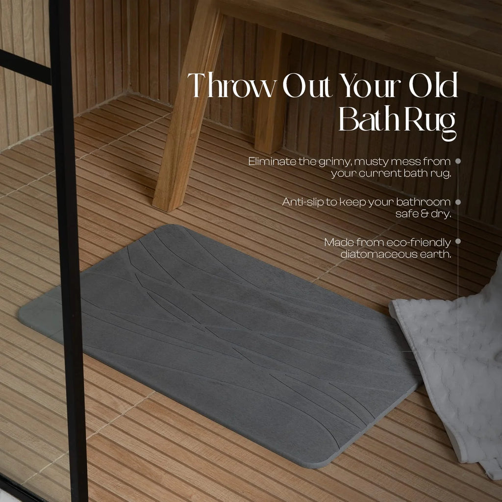 Diatomaceous Earth Stone Bath Mat in Graphite Grey for Quick Drying After Showers and Everyday Baths