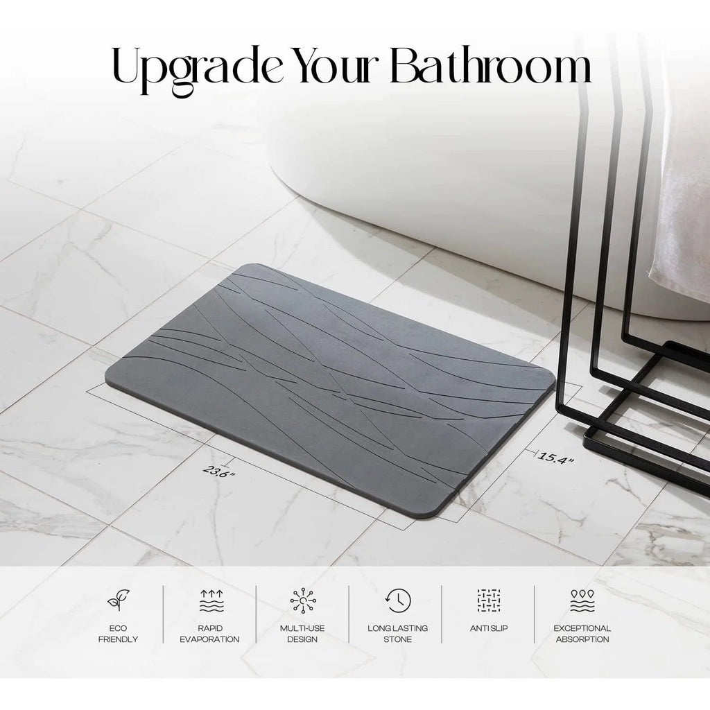 Diatomaceous Earth Stone Bath Mat in Graphite Grey for Quick Drying After Showers and Everyday Baths