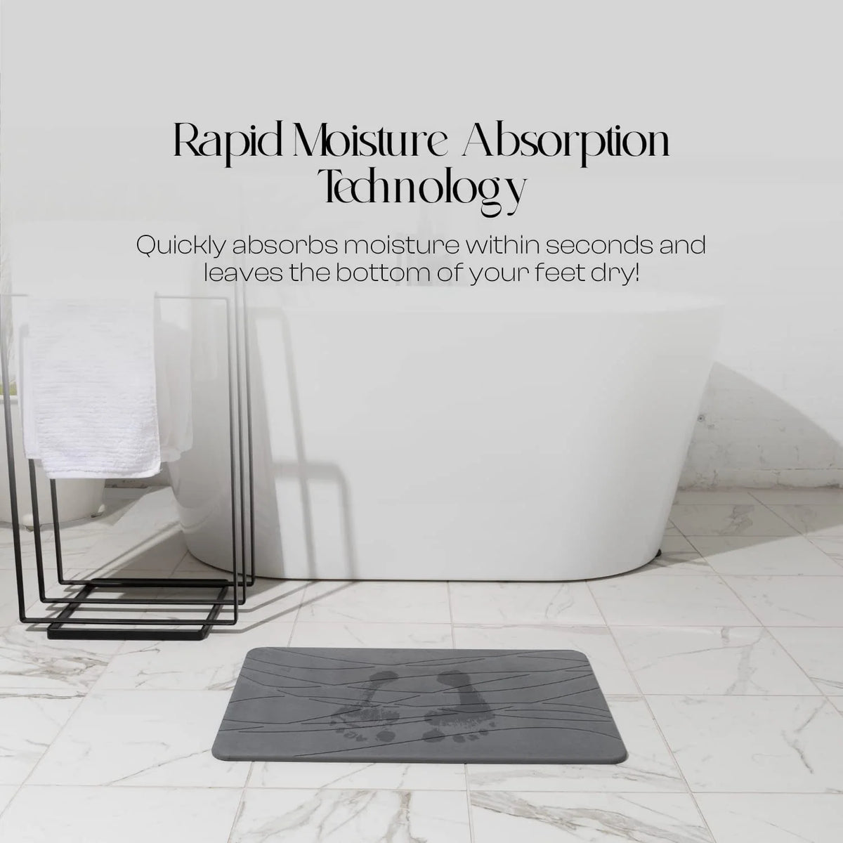 Diatomaceous Earth Stone Bath Mat in Graphite Grey for Quick Drying After Showers and Everyday Baths