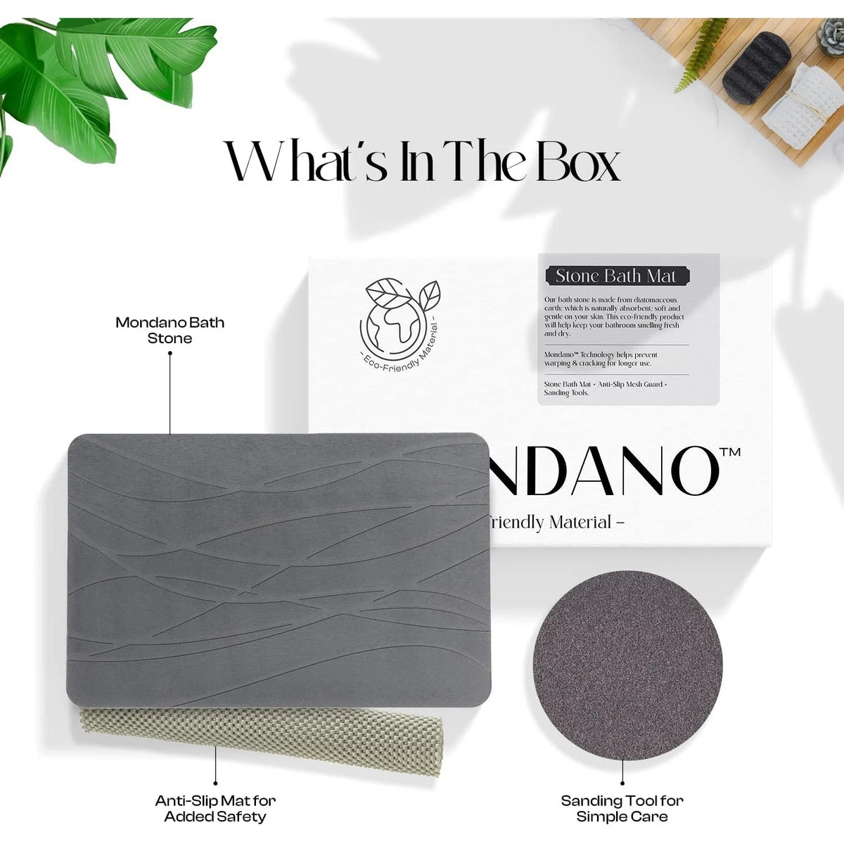 Diatomaceous Earth Stone Bath Mat in Graphite Grey for Quick Drying After Showers and Everyday Baths
