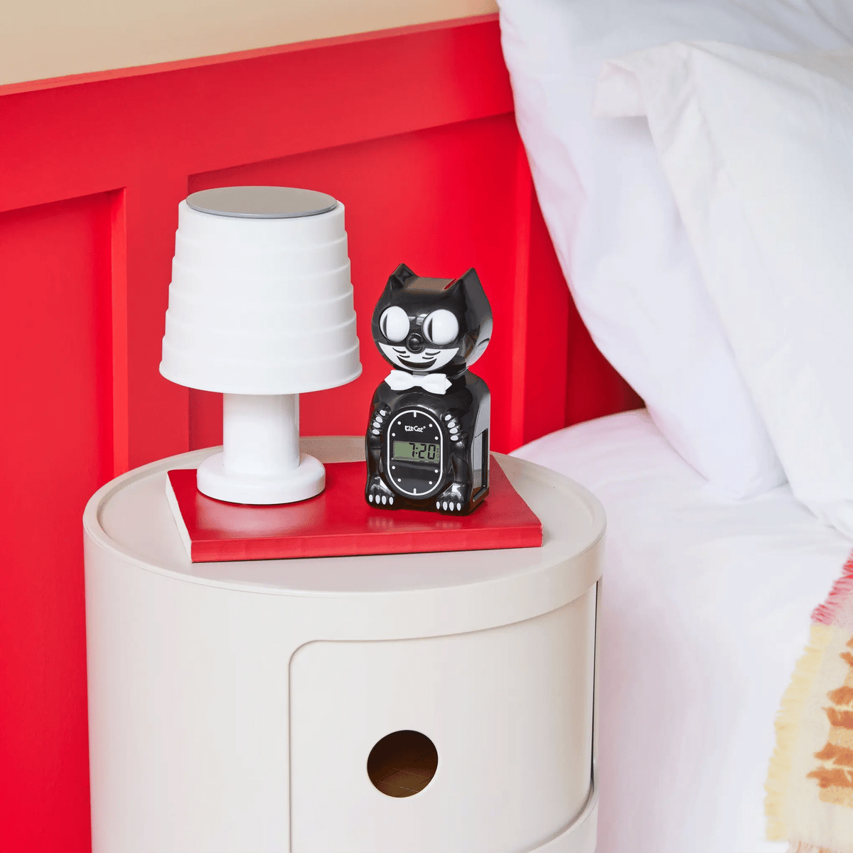 Digital Cat Alarm Clock in Black with Sun-Activated Rolling Eyes for a Windowsill, Desk or Shelf