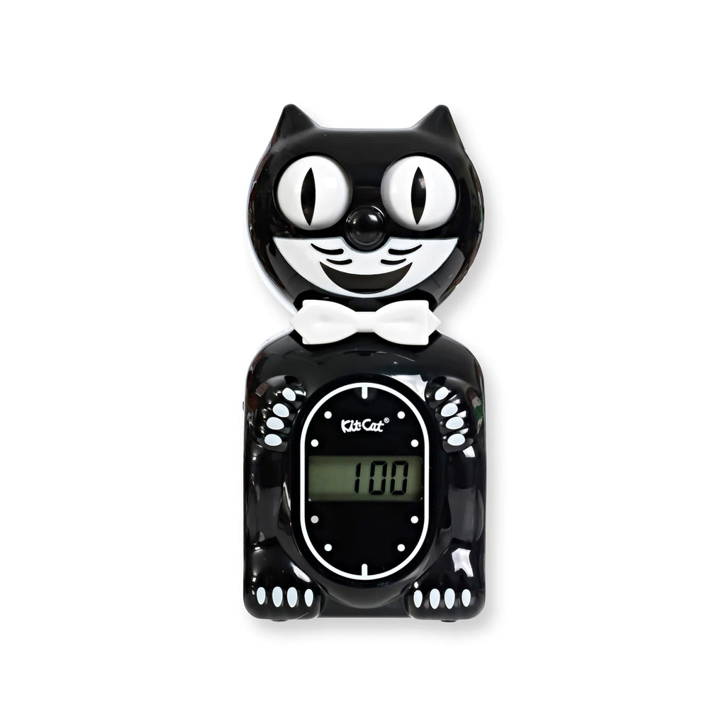 Digital Cat Alarm Clock in Black with Sun-Activated Rolling Eyes for a Windowsill, Desk or Shelf