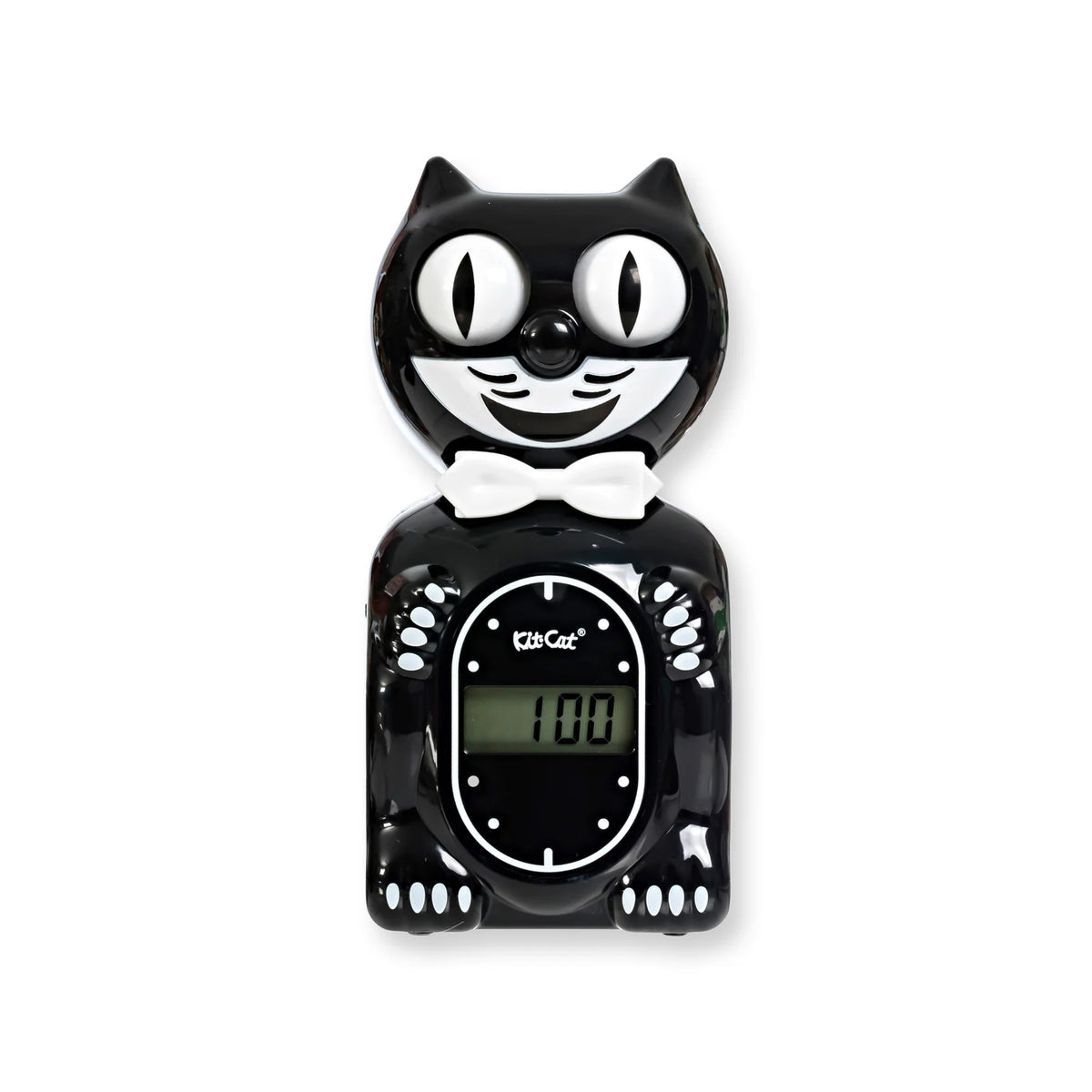 Digital Cat Alarm Clock in Black with Sun-Activated Rolling Eyes for a Windowsill, Desk or Shelf