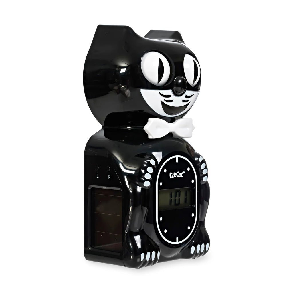 Digital Cat Alarm Clock in Black with Sun-Activated Rolling Eyes for a Windowsill, Desk or Shelf