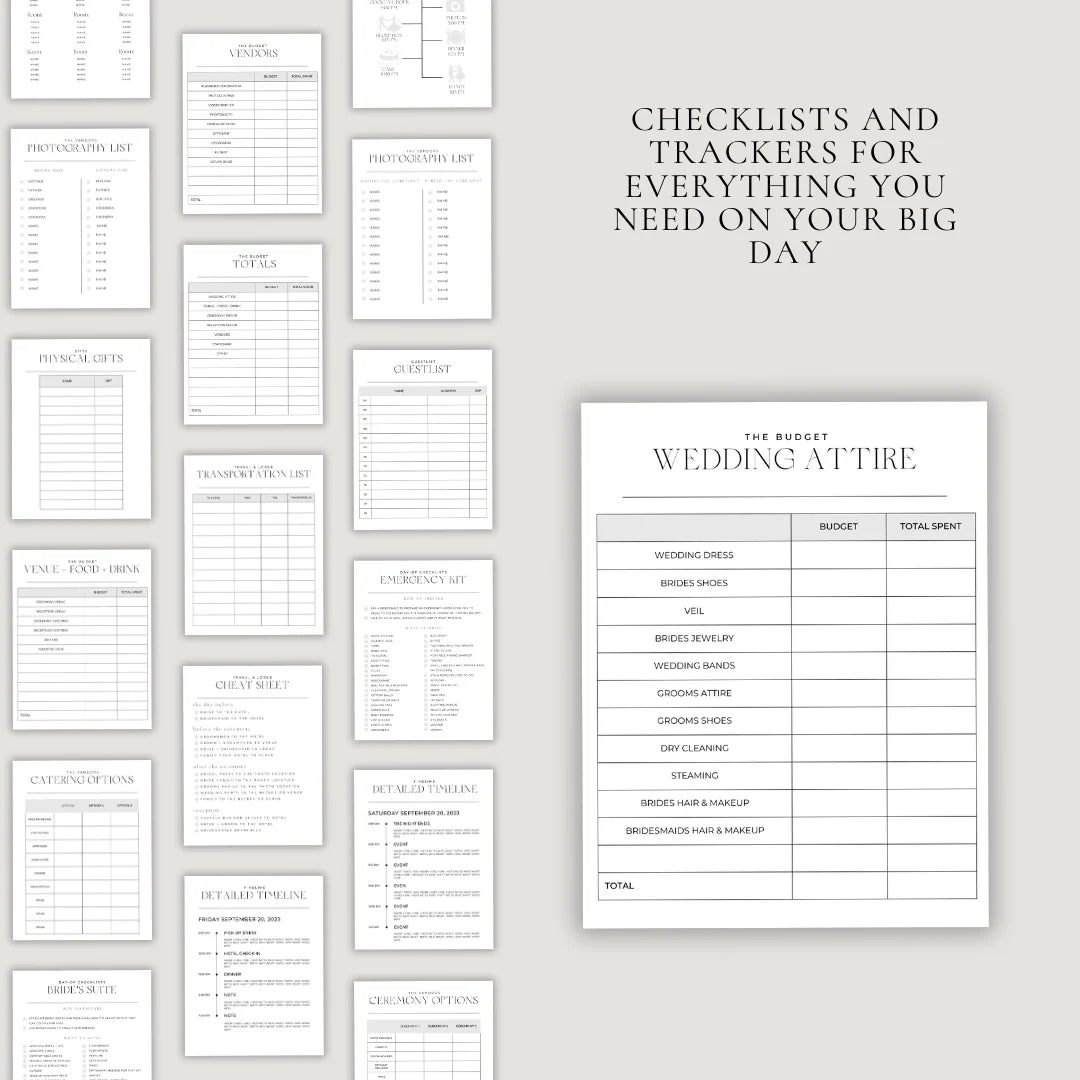 Digital Wedding Planner with 200+ Customizable Pages for Budget Tracking and Wedding Day Timelines