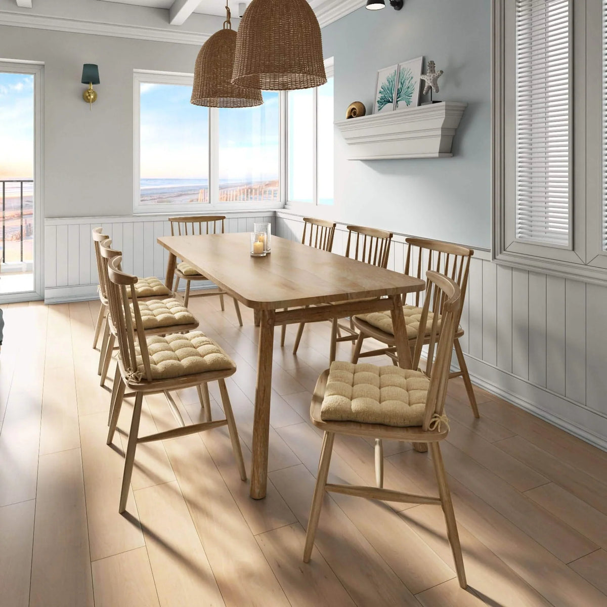 Dining Chair Pad in Tan Ribbed Chenille