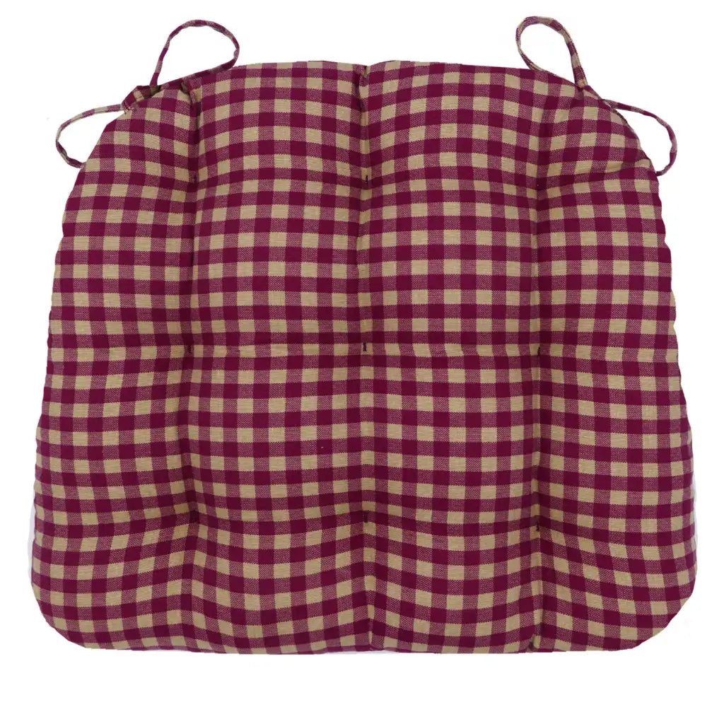 Dining Chair Pads in Dark Red and Tan Farmhouse Check