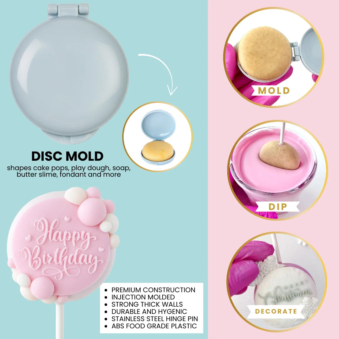 Disc Cake Pop Mold for Smooth, Flat Decorating Surfaces and Consistent Shapes in Lavender ABS Plastic