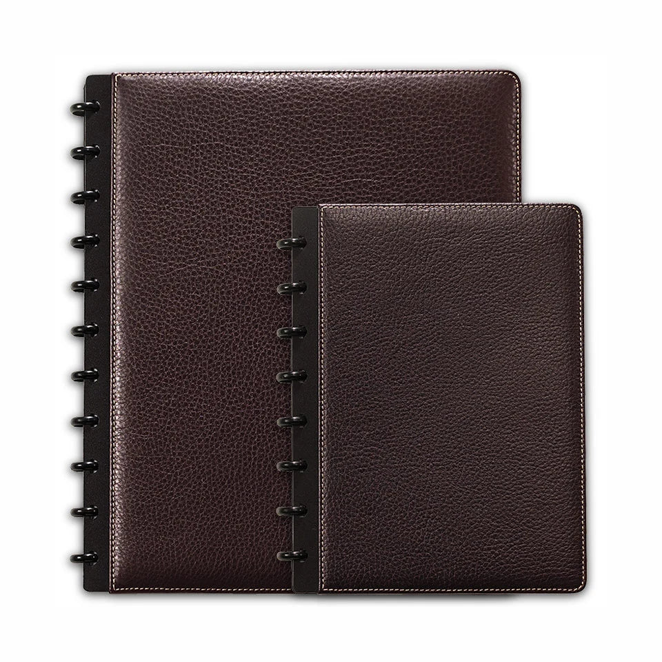Discbound Leather Notebook with Fold-Back Cover, Card Pockets, Pen Loop and Junior to Letter Sizes
