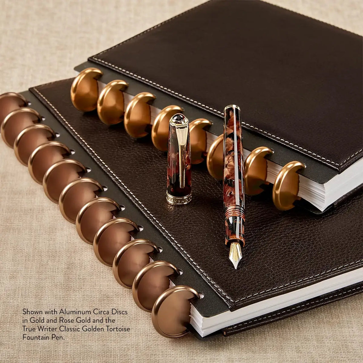 Discbound Leather Notebook with Fold-Back Cover, Card Pockets, Pen Loop and Junior to Letter Sizes