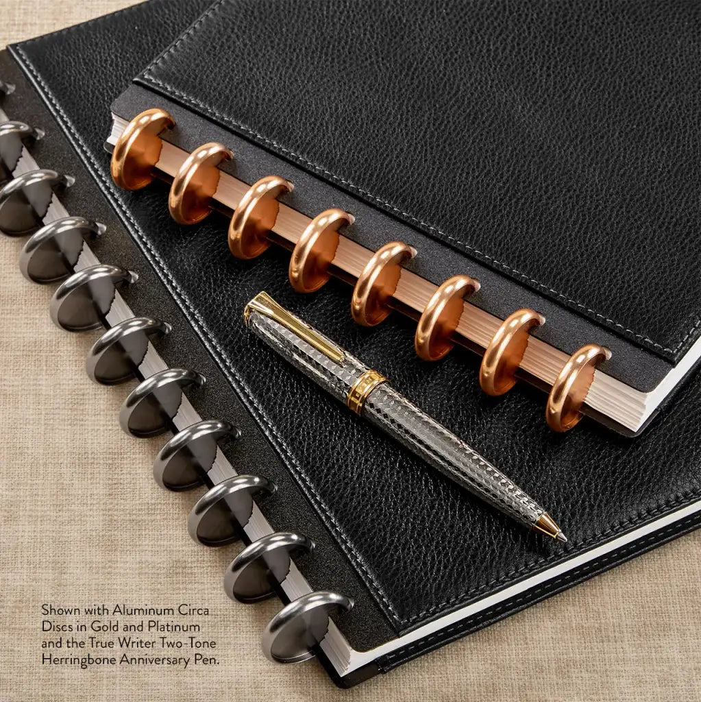 Discbound Leather Notebook with Fold-Back Cover, Card Pockets, Pen Loop and Junior to Letter Sizes