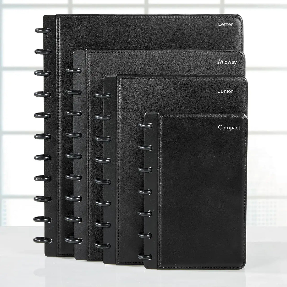 Discbound Leather Notebook with Fold-Back Cover, Card Pockets, Pen Loop and Junior to Letter Sizes