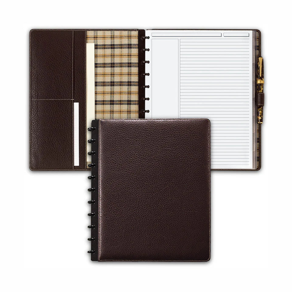 Discbound Leather Notebook with Fold-Back Cover, Card Pockets, Pen Loop and Junior to Letter Sizes